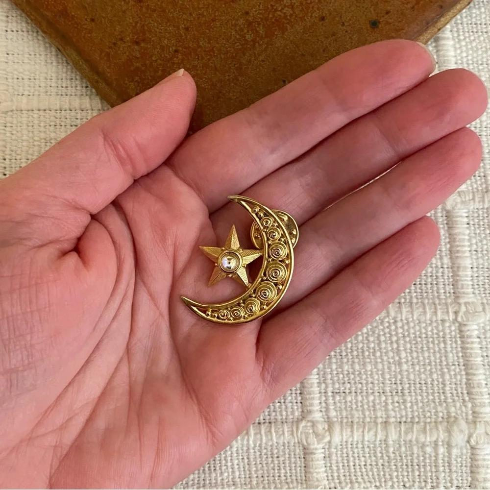 Moon & Star Brooch Celestial Brooch Pin